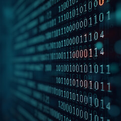 Obraz premium Flowing stream of binary code in green and yellow hues representing data transfer and technology