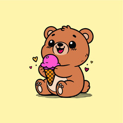 "The Bear's Sweet Delight: Enjoying a Cool Ice Cream Treat"