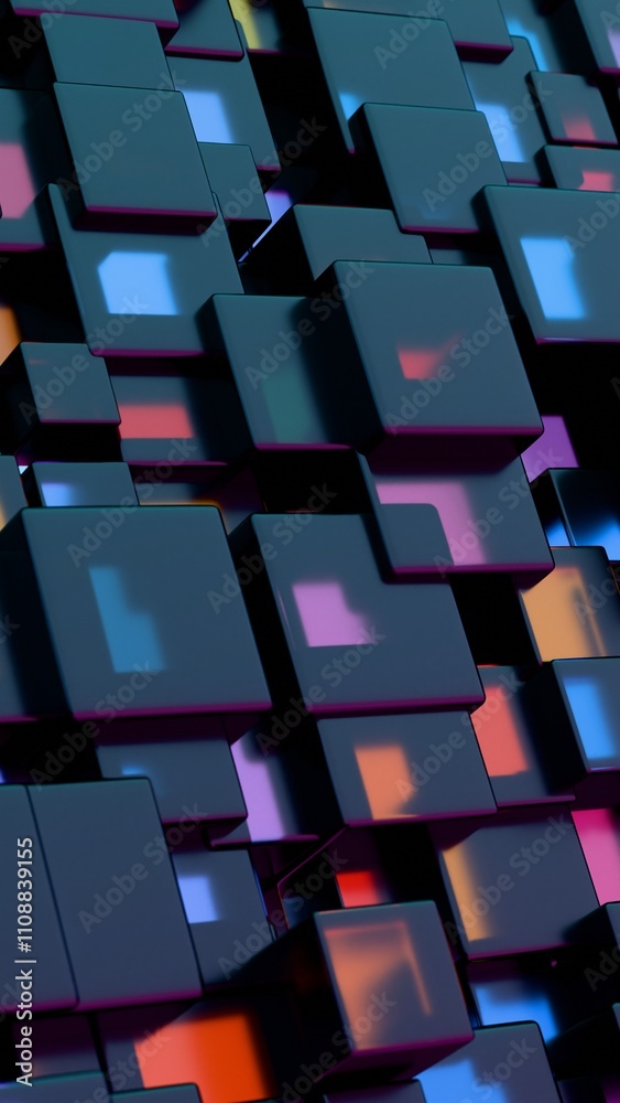 Leinwandbilder abstract 3d cluster of reflective blocks in multicolored tones