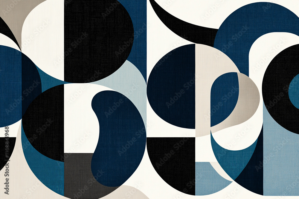 Poster A Scandinavian-style abstract design with overlapping shapes in muted blues and grays