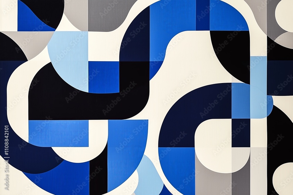 Poster A Scandinavian-style abstract design with overlapping shapes in muted blues and grays