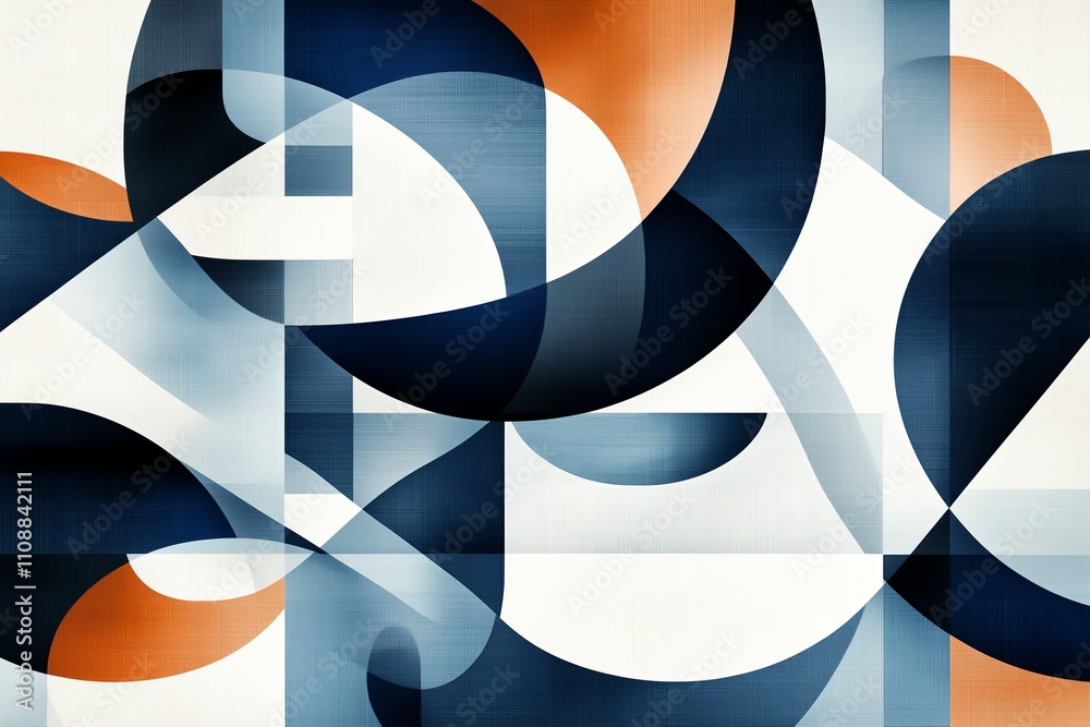 Poster A Scandinavian-style abstract design with overlapping shapes in muted blues and grays