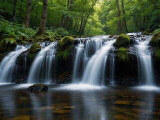Obraz premium Serene forest waterfall.