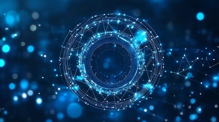 Circuit Connected Lines on Technology Blue Background