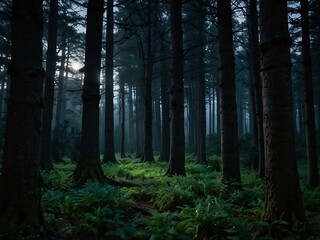 Obraz premium Serene moonlit twilight in an ancient forest.