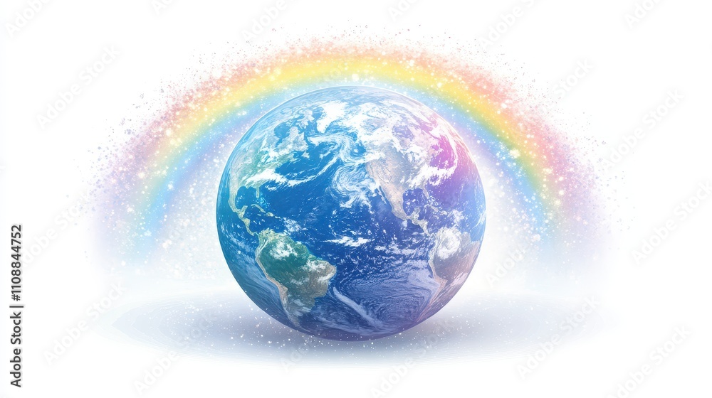 Wall mural earth surrounded by colorful rainbow in space