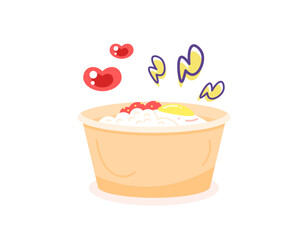 an illustration of a bowl of rice with fried egg and chili sauce. rice bowl. favorite menu of food package. fast food. flat style design. element