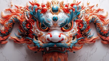 Fototapeta premium Intricate dragon sculpture with vibrant colors and detailed craftsmanship