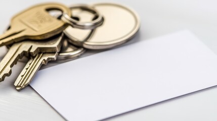 Business Card and Keys on a White Background