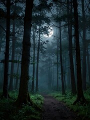 Obraz premium Serene, moonlit forest, magical and hidden.