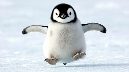 Adorable Penguin Chick Sliding on Antarctic Ice
