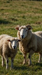 Fototapeta premium Sheep (Ovis aries) grazing in the meadow.