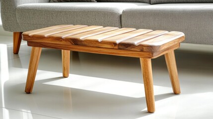 Elegant wooden coffee table in modern living room minimalist design bright environment