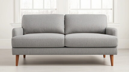 Modern gray couch cozy living room furniture photography bright environment close-up view