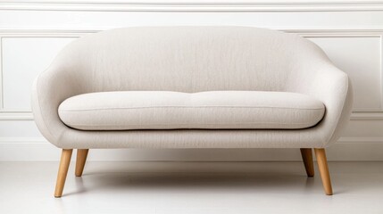 Fototapeta premium Modern cream sofa design stylish living room furniture minimalist space aesthetic concept