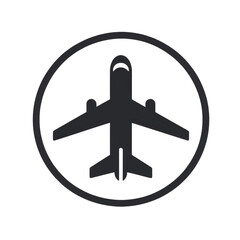 Obraz premium Simple and minimalist icon of an airplane in black on a transparent background.