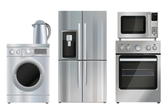 Sleek modern kitchen appliances arranged in a row showcasing contemporary design and functionality