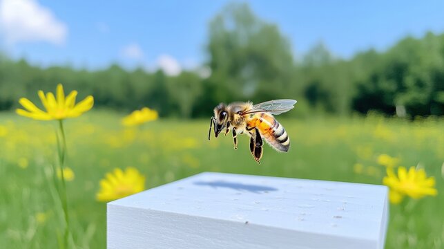 Honeybee in Flight  Pollination  Nature  Spring  Meadow  Yellow Flowers  Insect  Beekeepin