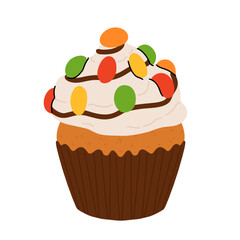 Christmas cupcakes with festive decoration. Santa hat, christmas tree, snowman, peppermint topping and icing. Merry Christmas. Xmas sweets Vector illustrations.