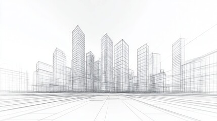 Obraz premium Wireframe rendering of a modern city skyline, showcasing architectural design and urban planning.