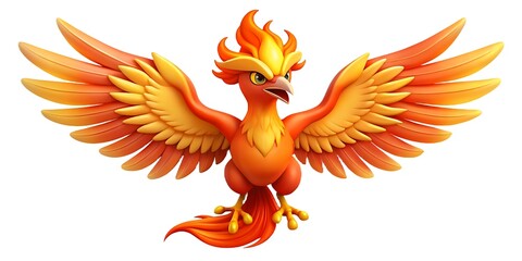 Fototapeta premium Majestic 3D Fantasy Phoenix Spreading Fiery Wings Against a White Background 