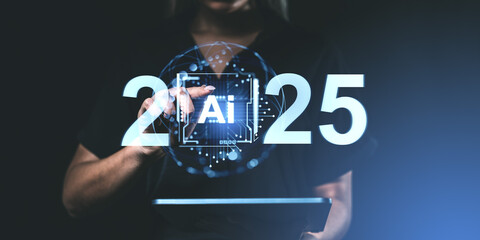 2025 forecast with AI technology concept represented on a digita