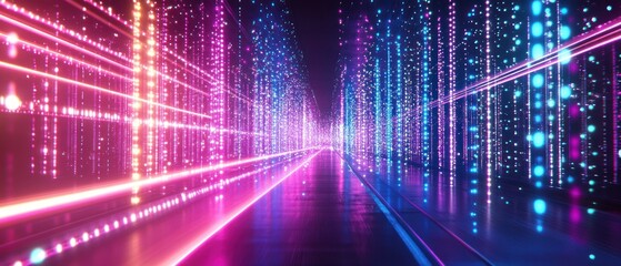 Obraz premium Futuristic digital technology background with glowing pink blue neon light