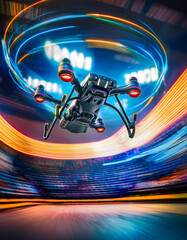 High-Speed Micro Racing Drone in Action at Night with Light Trails