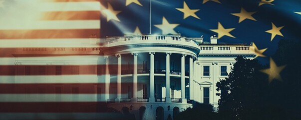 American flag waving over the white house symbolizing patriotism and power