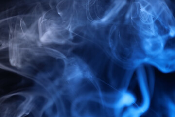 White and blue bright lines, green smoke on the black background, colourful abstract, vibrant fog, minimalism, line of light