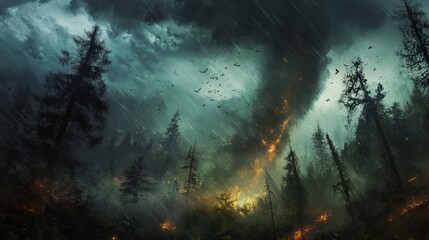 Obraz premium A tornado churning through a forest