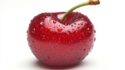 A Single Red Cherry with Water Droplets