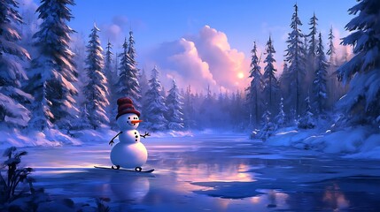 Obraz premium Winter snowman background illustration