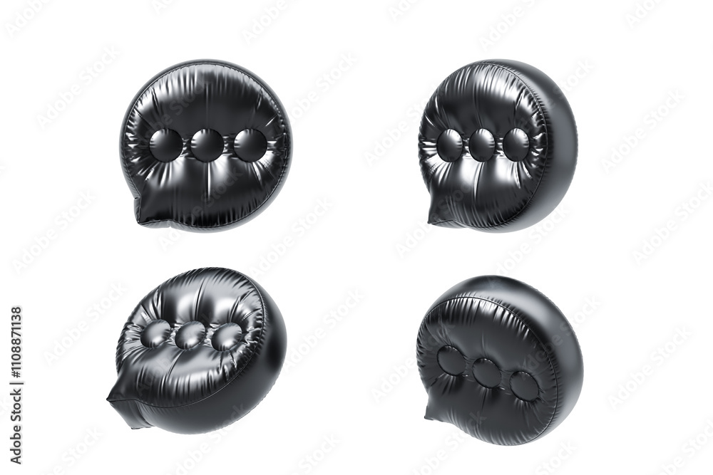 Poster glossy inflated circular speech bubble icons with embossed dots on white background. 3d rendering