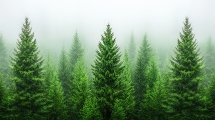 Fototapeta premium Misty Fir Forest Evergreen Trees Nature Landscape Serene Woods Foggy Conifer Tranquil