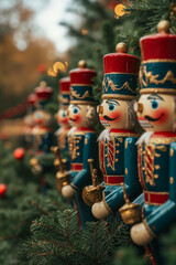 Naklejka premium A group of nutcrackers sitting on top of a christmas tree