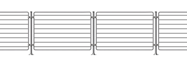 Metal fence with rails isolated on transparent background. Steel balcony with balustrades. Vector realistic 3D illustration of iron barrier, stairs balustrade for interior design.