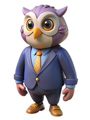 Obraz premium Búho en traje 3D, personaje de búho profesional de negocios
