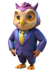 Obraz premium スーツを着た 3D フクロウ、プロのビジネス フクロウのキャラクター
