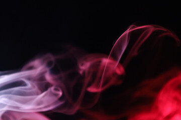 Red and white lines, vibrant smoke on the dark background, colourful abstract, green fog, minimalism, line of light on black background