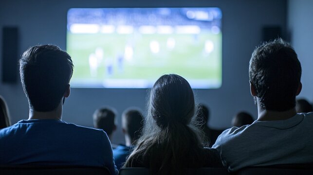 Group of spectators watching football match on large screen