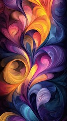 A mesmerizing abstract painting bursts with vibrant hues and dynamic swirls, creating a captivating interplay of color and texture.