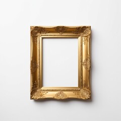 Elegant gold picture frame on white background