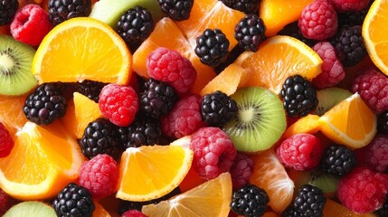 Obraz premium A vibrant fruit salad with an assortment of colorful berries and citrus slices