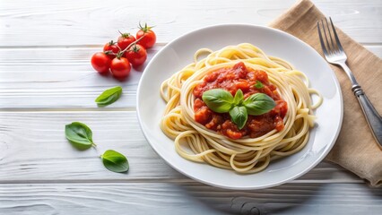 Pasta dish with tomato sauce and basil on a white plate, pasta, food, Italian, cuisine, delicious, spaghetti, meal, dinner