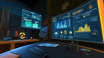 Fototapeta premium Futuristic Data Visualization in a High-Tech Office Environment