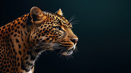 Obraz premium A close-up profile of a leopard showcasing its distinctive fur and intense gaze.
