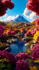 Naklejka premium A beautiful landscape with a lake surrounded by colorful trees