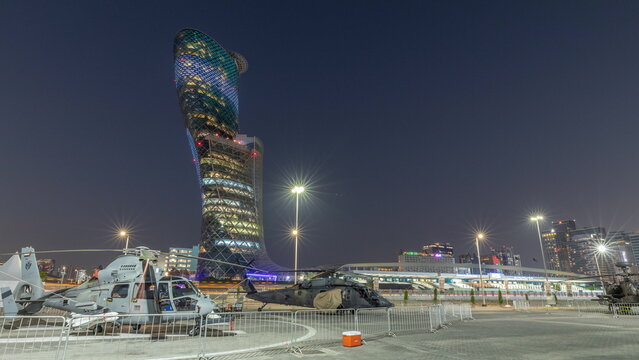 Abu Dhabi National Exhibition Centre ADNEC where IDEX Military Exibition was held day to night timelapse hyperlapse, UAE