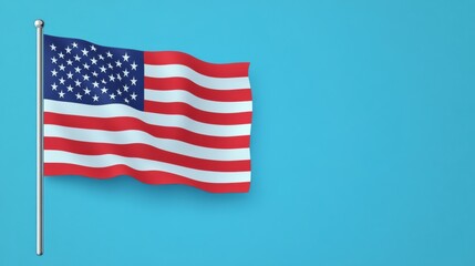 Obraz premium American flag waving on a solid blue background, concept of patriotism and national pride